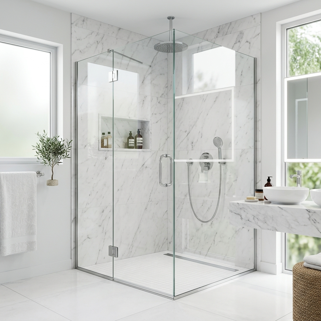 Cancel de baño a 90 grados en vidrio templado sin marco