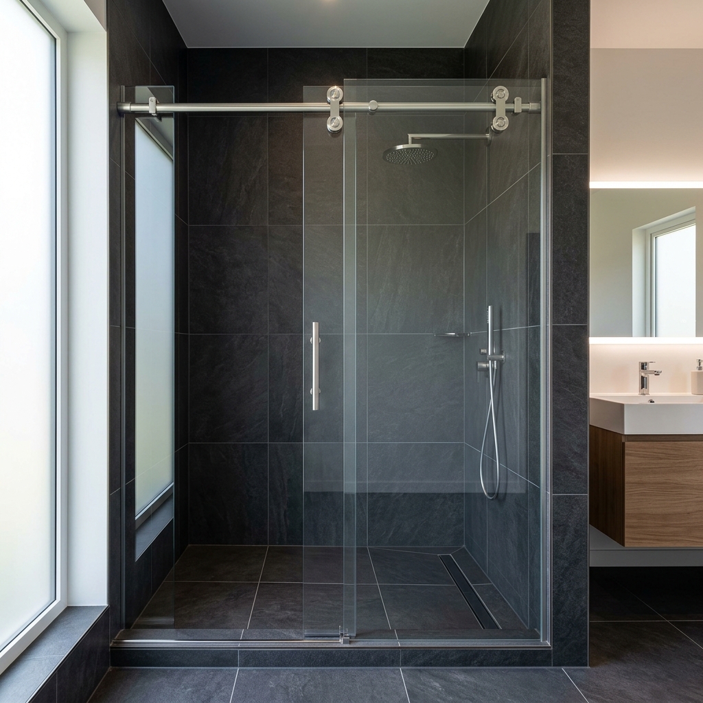 Cancel corredizo de baño en vidrio templado sin marco